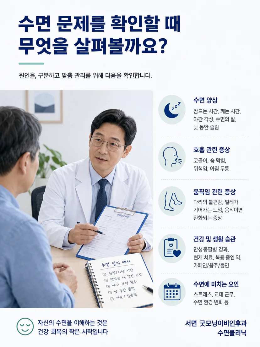 문진에서 수면검사와 결과 해석으로 이어지는 평가 과정
