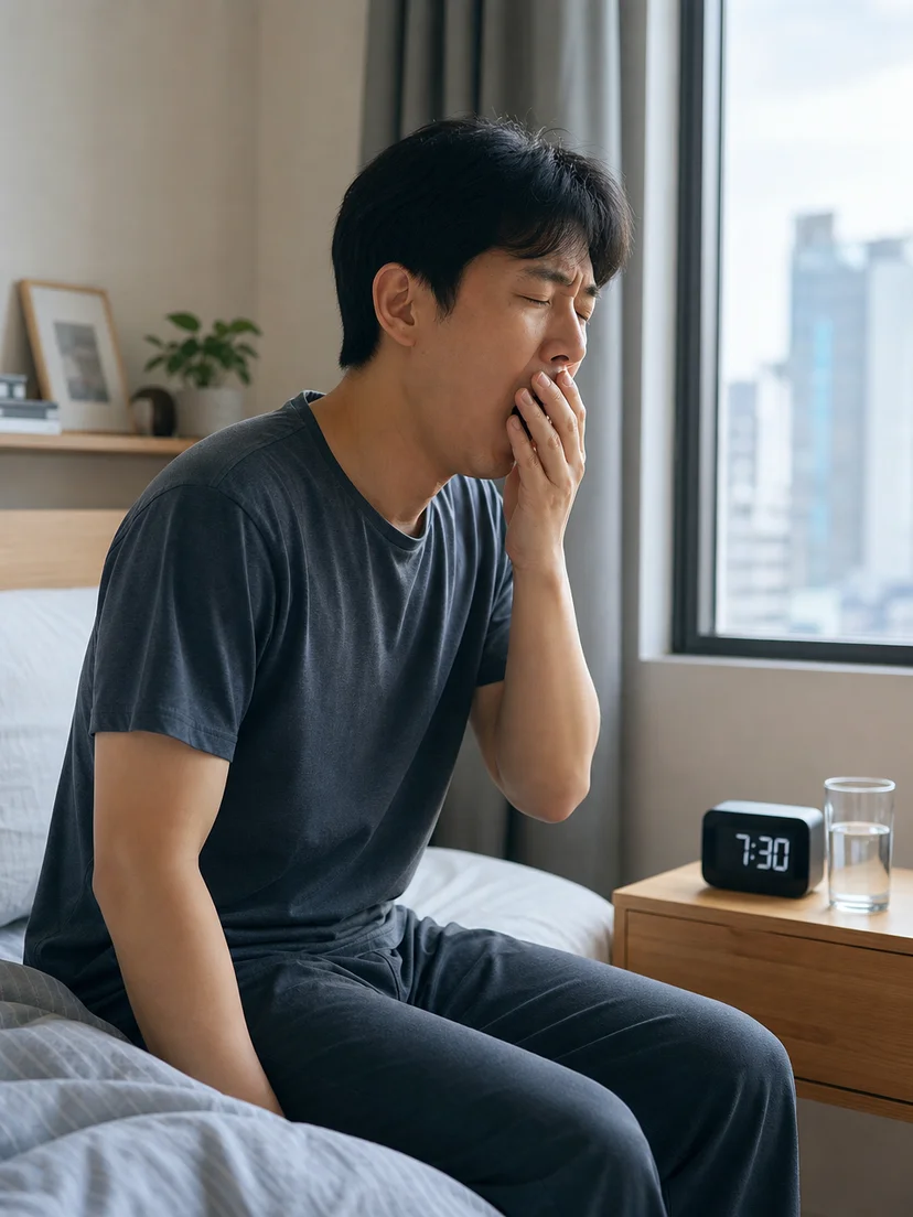 검사 전 수면 습관과 야간 증상을 메모하는 환자 안내 이미지