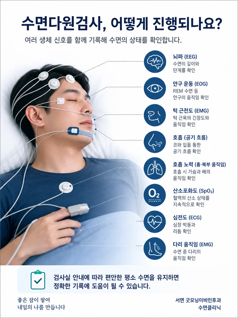 수면 중 뇌파와 호흡 등 여러 생리 신호를 함께 기록하는 원리