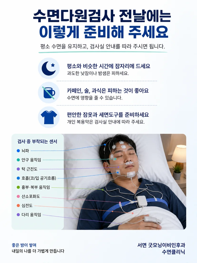 복용 약과 평소 수면 상태를 검사실에 미리 알리는 주의사항