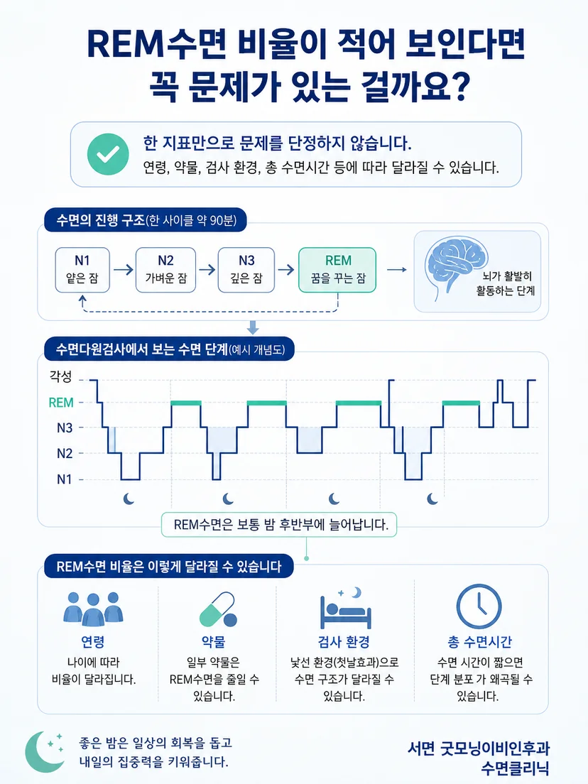 비렘수면과 REM수면 단계가 반복되는 흐름을 설명하는 도식