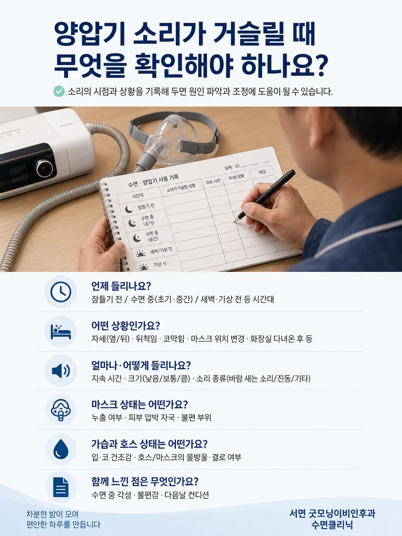 양압기 소음 발생 상황과 사용 상태를 확인하는 평가 과정