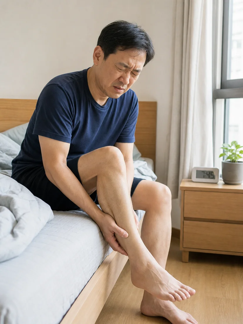 잠자리에서 다리 통증과 불편감을 구분해 살피는 상황