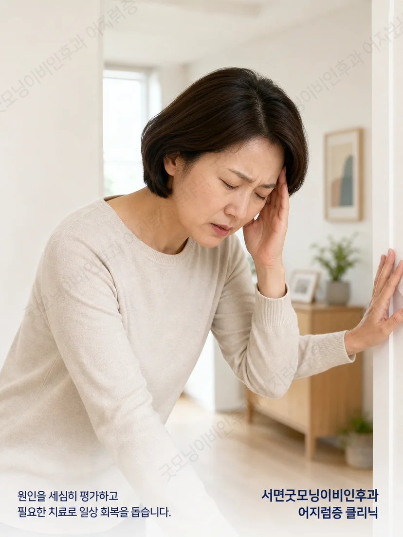 머리 자세 변화와 어지럼 발생 시점을 기록하는 환자 상황
