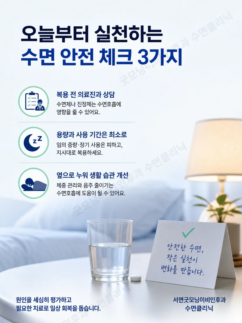 수면제 임의 중단 대신 약 목록과 증상 기록을 준비하는 안내