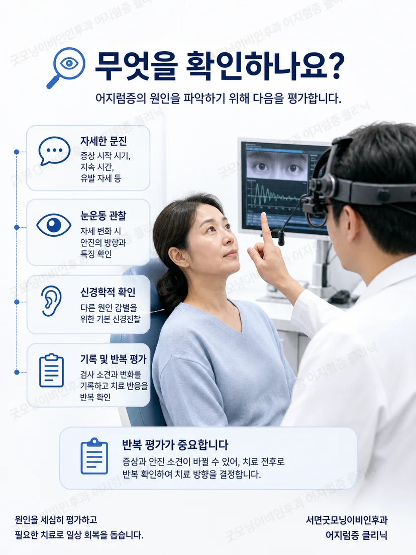 이석치환술 후 자세에 따른 증상과 안진을 다시 확인하는 평가 과정
