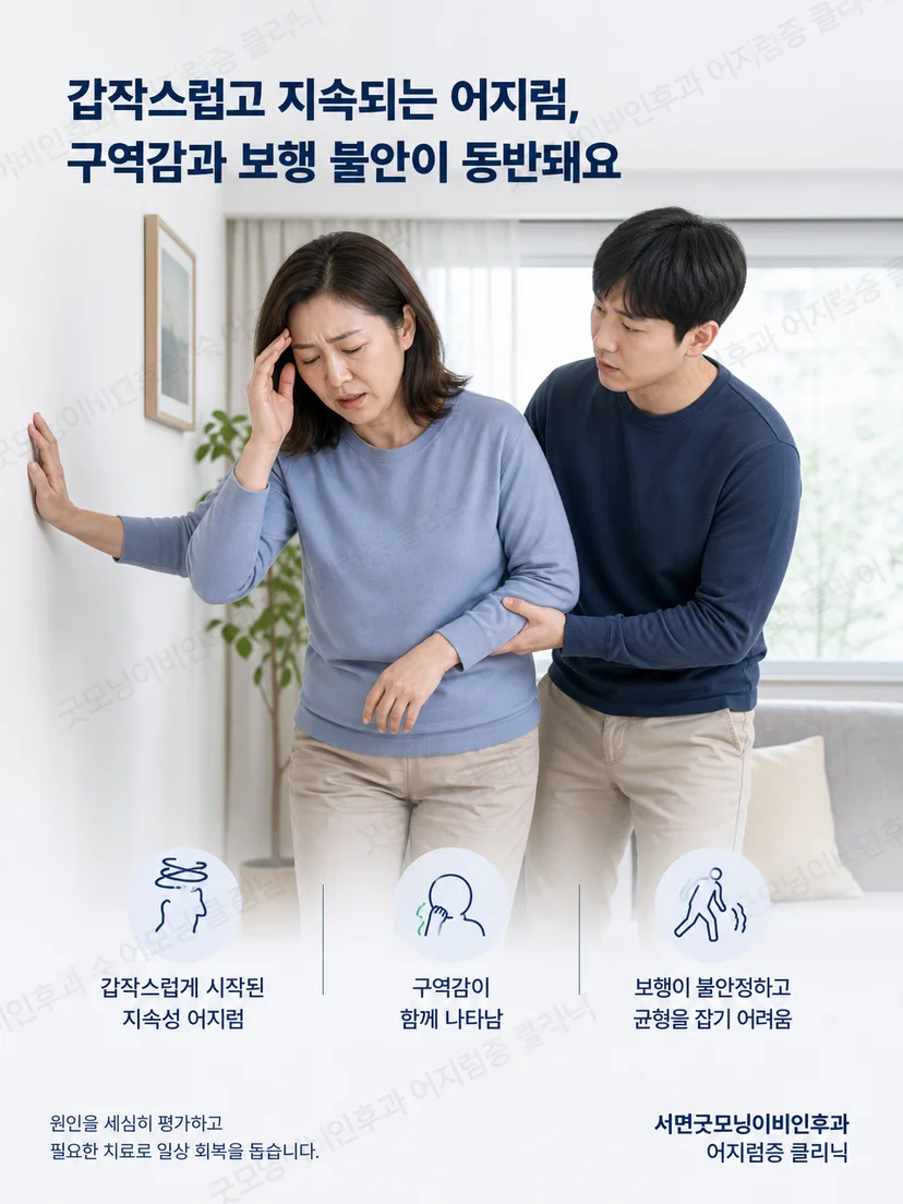 지속성 어지럼과 구역 및 보행 불안을 겪는 급성 전정신경염 환자 상황