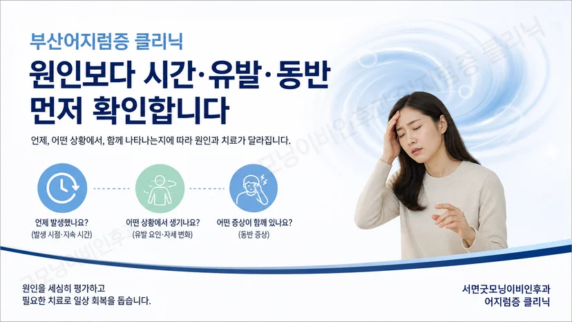 어지럼증을 발생 시간과 유발 요인 및 동반 증상으로 구분하는 안내