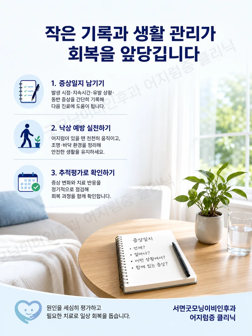 어지럼증 증상일지와 낙상 예방 및 추적평가 실천 요약