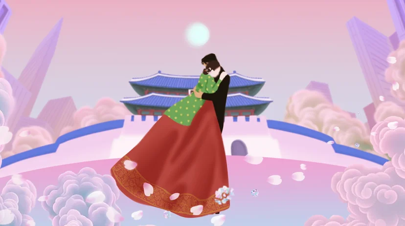 〈멋진 신세계〉 오프닝 영상의 한 장면 — 전생의 단심과 이현이 이루어지지 못한 채 끝난 결말의 잔향.
