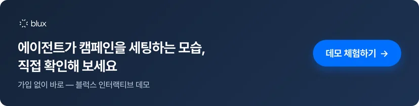 블럭스 인터랙티브 데모 체험하기 — 에이전트가 캠페인을 세팅하는 모습을 가입 없이 확인