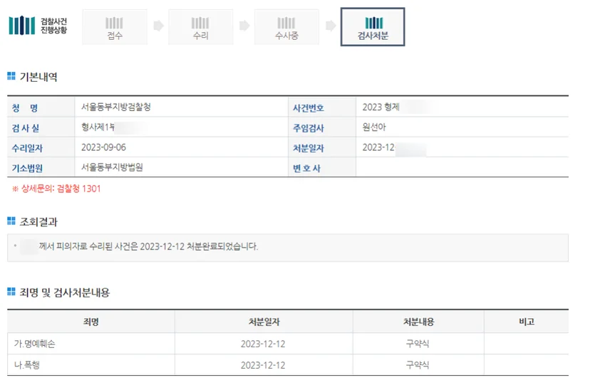 처분 결과 문서 일부(개인정보 가림)